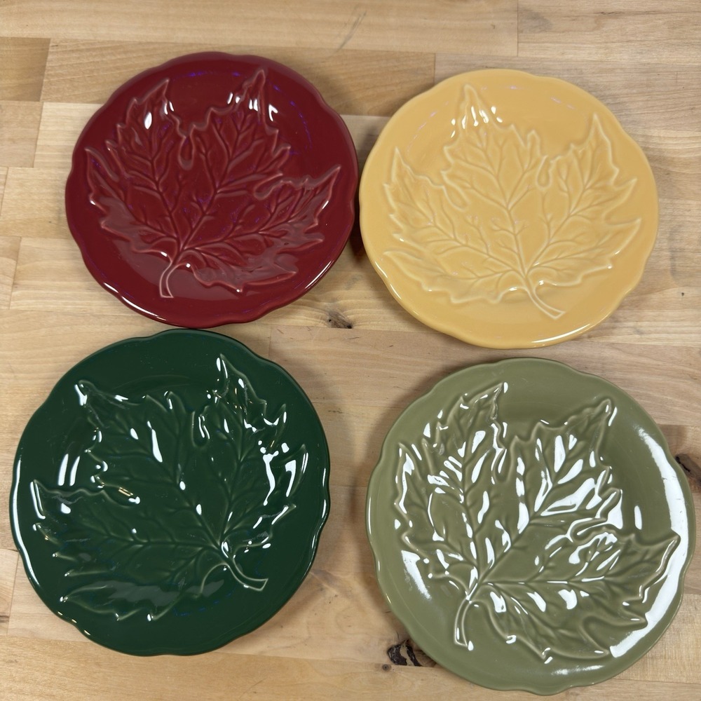 Longaberger Pottery Autumn Leaf Appetizer Plates Set of 4 Scalloped 8 Inch Fall